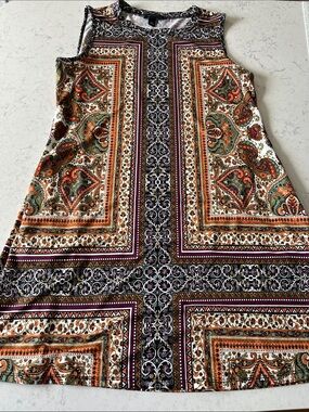 AB Studio Sleeveless Paisley Mini Dress in Orange, Green, Cream